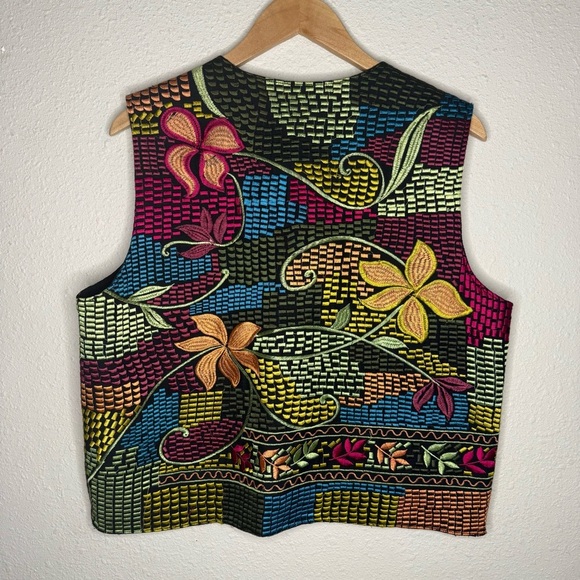 Chico's Boho Embroidered Vest Retro Floral Multi Color Women’s Sz 12 (Chico’s 2) - Picture 3 of 9